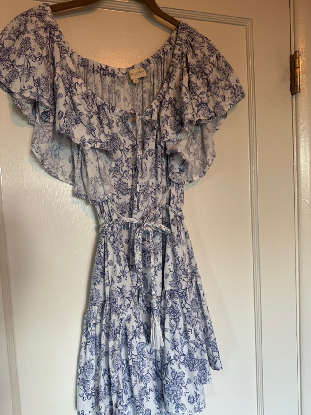 Cynthia Rowley Blue Floral Off-Shoulder Ruffle Dress